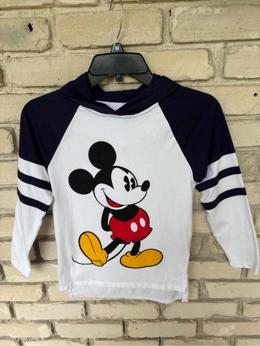 Kids Disney parks White & Navy graphic Mickey Mouse Hooded light weight hoodie.
